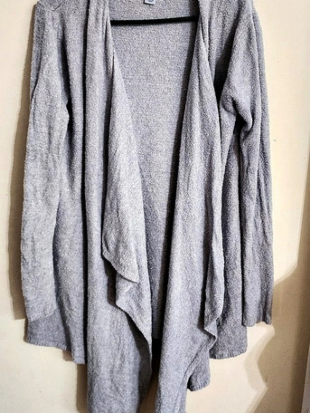 Barefoot Dreams CozyChic Lite Heather Grey Draped Waterfall Cardigan — Size L/XL